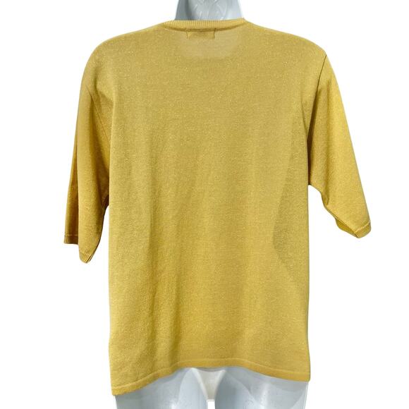 Vintage 90s Sunflower Embellished Yellow Shimmer Baby Tee Short Sleeve sz M / L - Picture 8 of 11